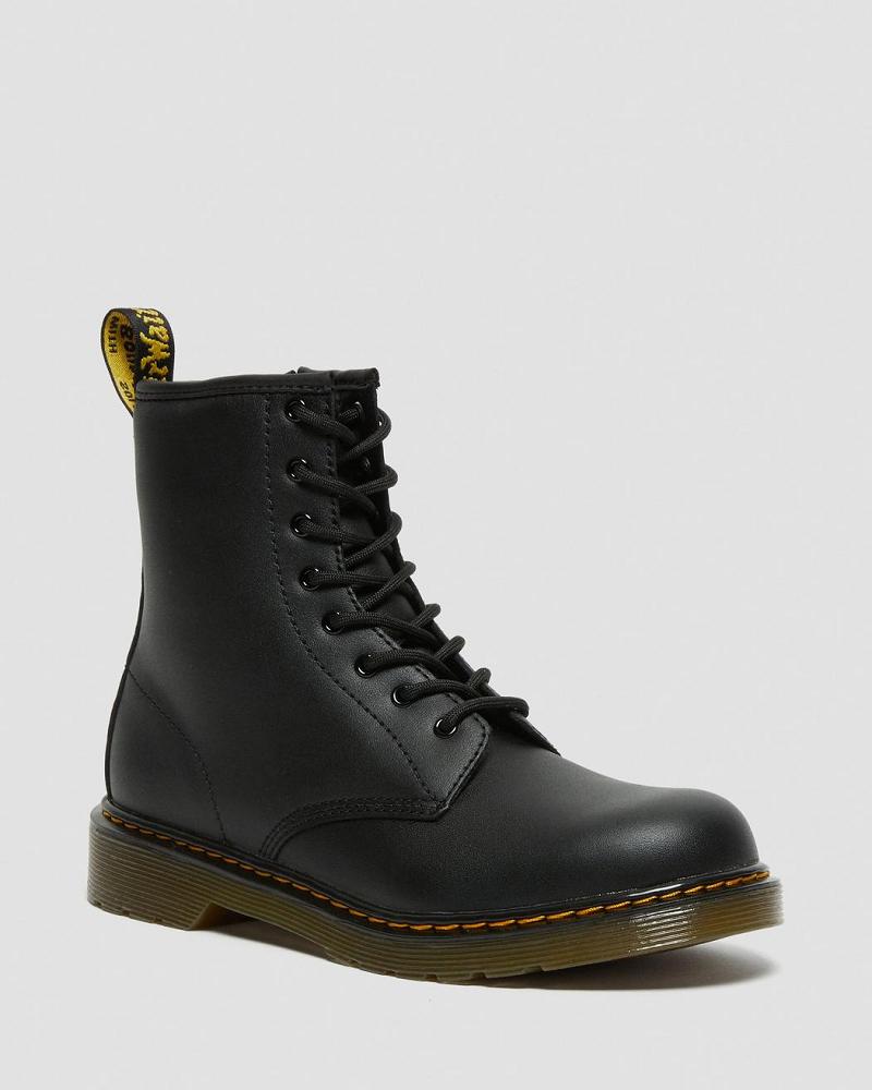 Black Kids\' Dr Martens Youth 1460 Softy T Leather Lace Up Boots | CA 715MQZ